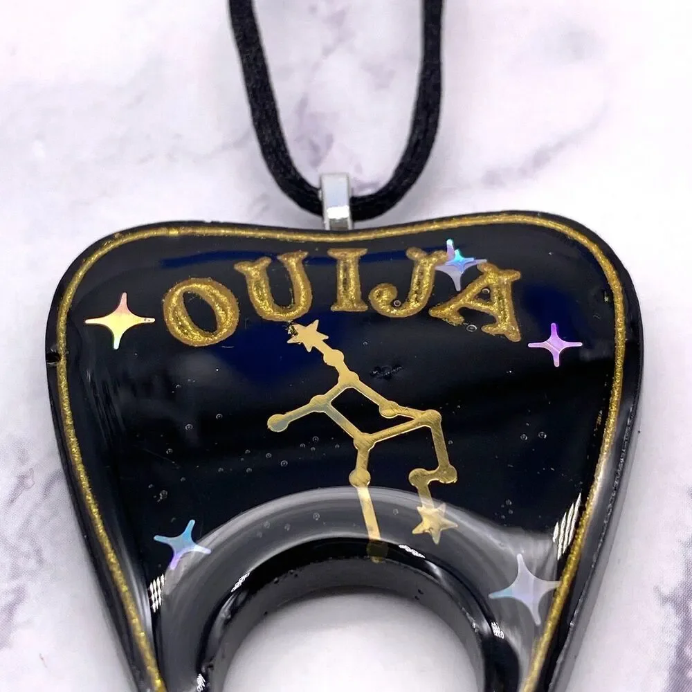 Black Virgo Zodiac Ouija Planchette Necklace Divination Witch Occult Jewelry